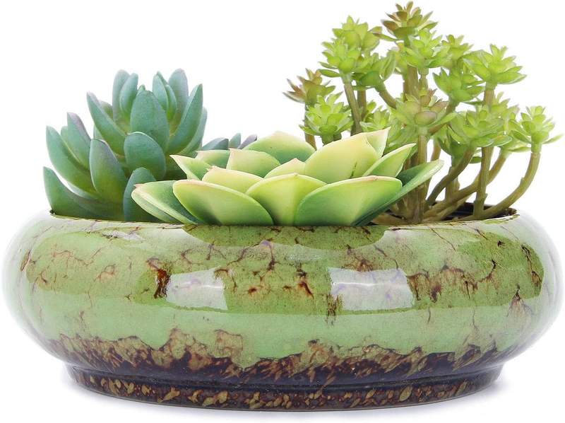 7.3 Inch round Large Shallow Succulent Ceramic Glazed Planter ...