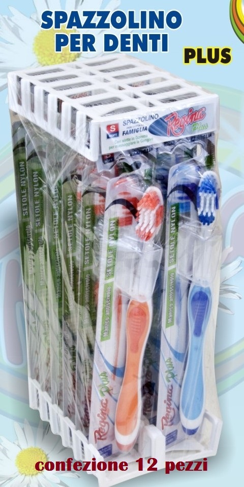 Set 12 Spazzolino Regina Plus Pulizia Denti Alette Gomma Colorati moc