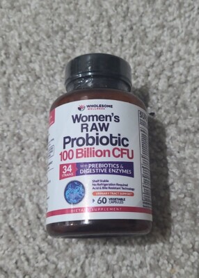 Wholesome Wellness Women's Raw Probiotic 100 Billion CFU 60 Capsules Exp 9/26