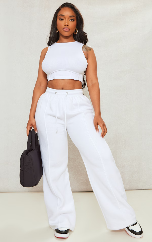 pretty little thing plus womens woven joggers white wide leg pockets size 24