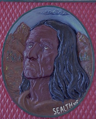 RARE ANTIQUE VINTAGE CAST IRON  INDIAN CHIEF SEALTH PLAQUE VERY HEAVY