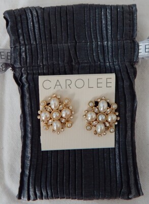 Vintage Carolee Jewelry, Rare, Classy Pearl & Rhinestone Clip Earrings 1''