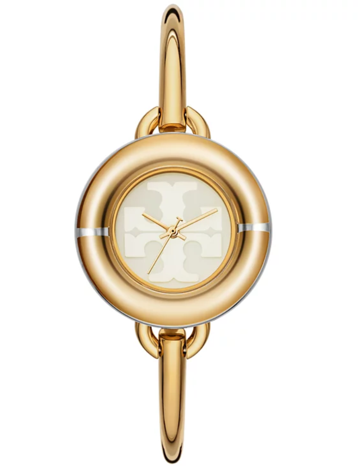 Pre-owned Tory Burch The Miller Gold Watch Interchangeable Bezel Set Tbw6214set