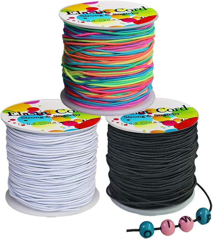 Elastic Bracelet String 165 Yards 3 Rolls of 1mm Elastic String for Jewelry Cord