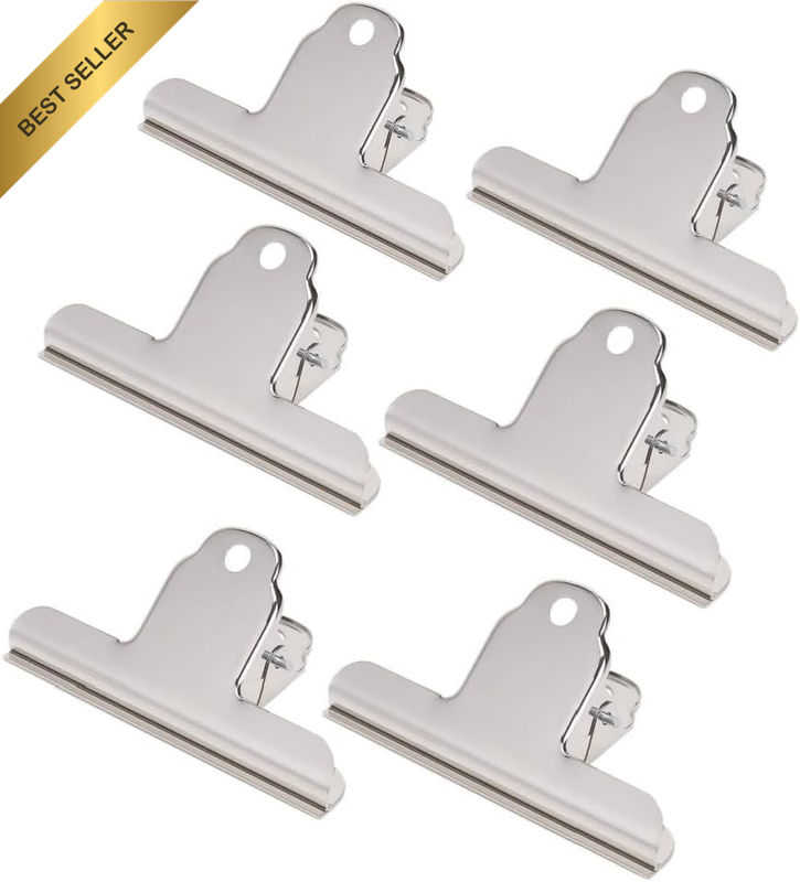 6Pcs Large Bulldog Paper Clips, 4 Inch Wide Stainless Steel Food Bag Clip, Money