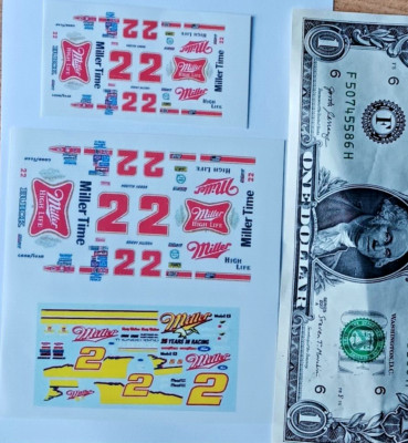 CUSTOM 1/64 & HO CLEAR WATER SLIDE DECALS NASCAR #2 MILLER HIGH LIFE TIME  ALL 3