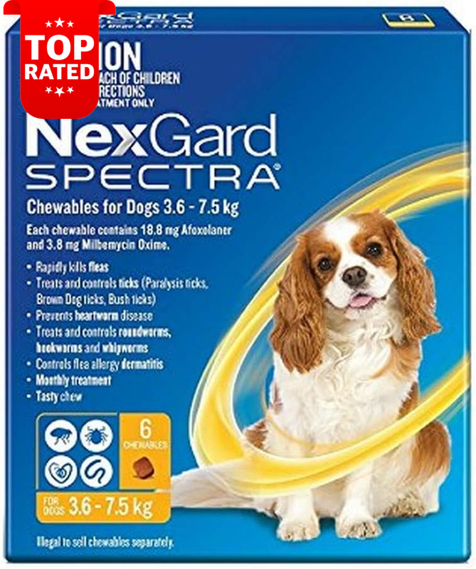 Spectra Small Dog Chews 6 Pack Flea Tick Mite Heartworm Protection 3.6-7.5 Kg