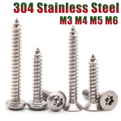 Torx Pin 6-Lobe Button/Flat Head Self Tapping Scurity Wood Screw Stainless Steel