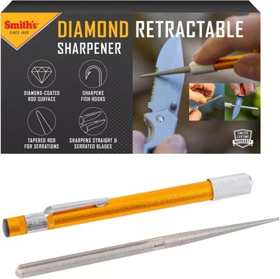NEW SMITHS DRET DIAMOND RETRACTABLE POCKET KNIFE SHARPENER ROD Serrated