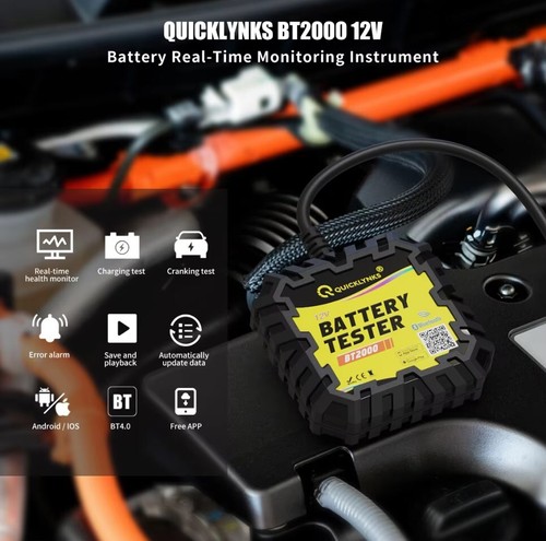 QUICKLYNKS BT2000 Bluetooth Battery Monitor 12V Battery Load Tester 100~2000 CCA