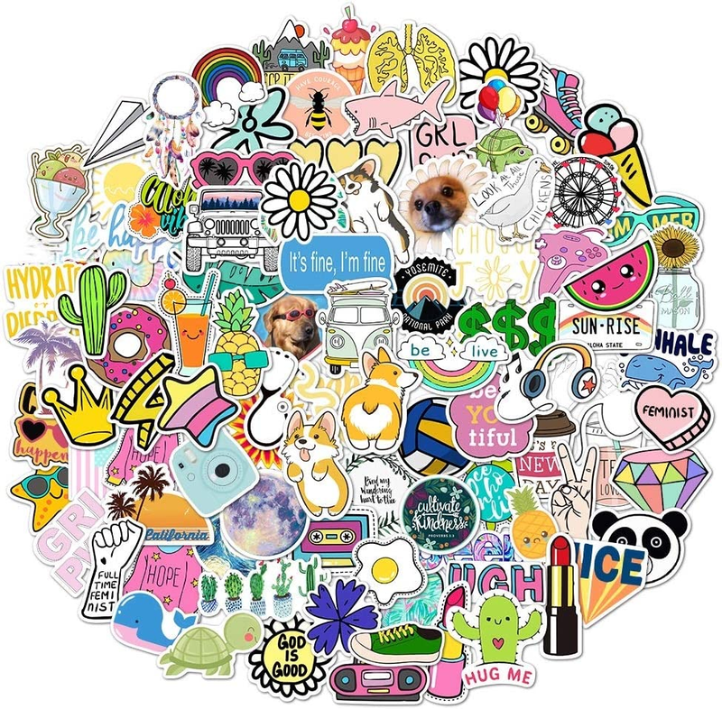 100PCS Water Bottle Stickers Pack for Kids, Laptop Hydro Flask Skateboard Vinyl