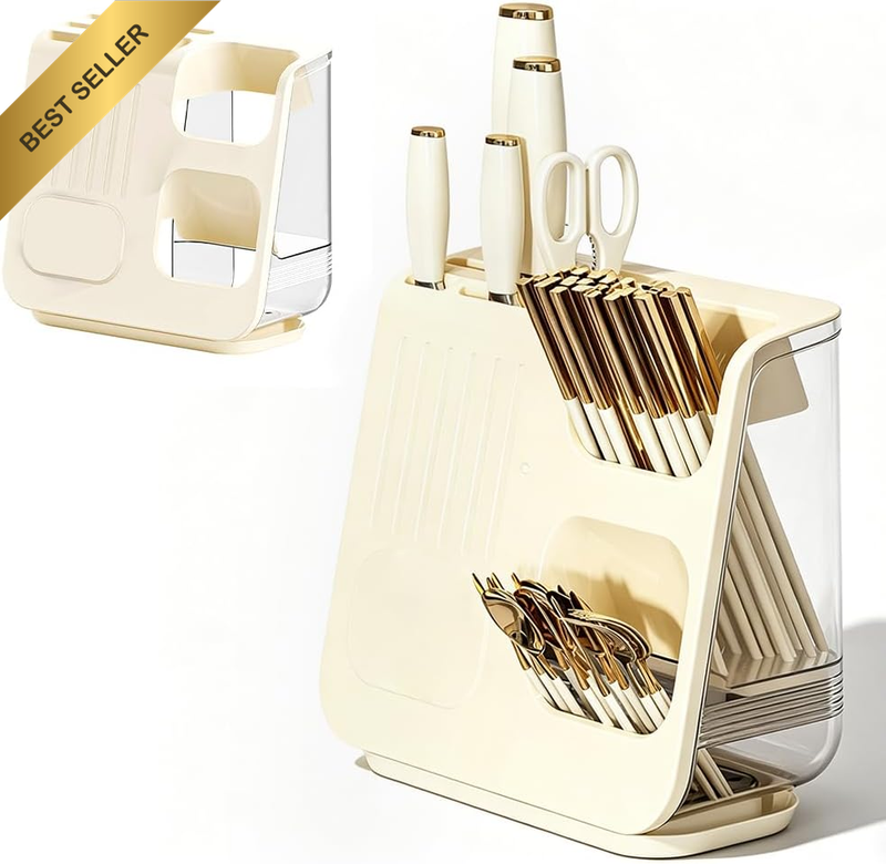 Knife Block Holder without Knives, Universal Kitchen Storage Stand, Safe Space S