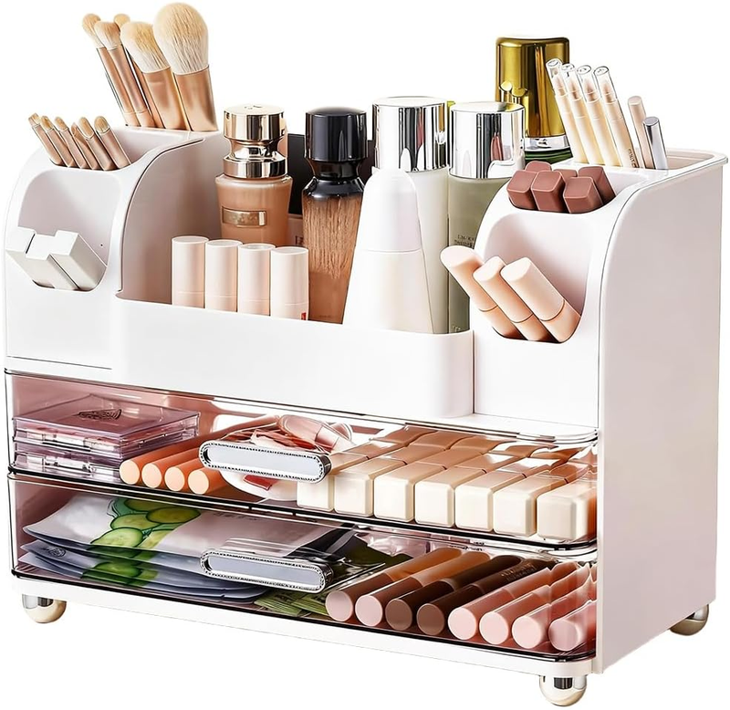 Makeup Storage Organizer for Vanity, Large Capacity Cosmetic Display Case with B