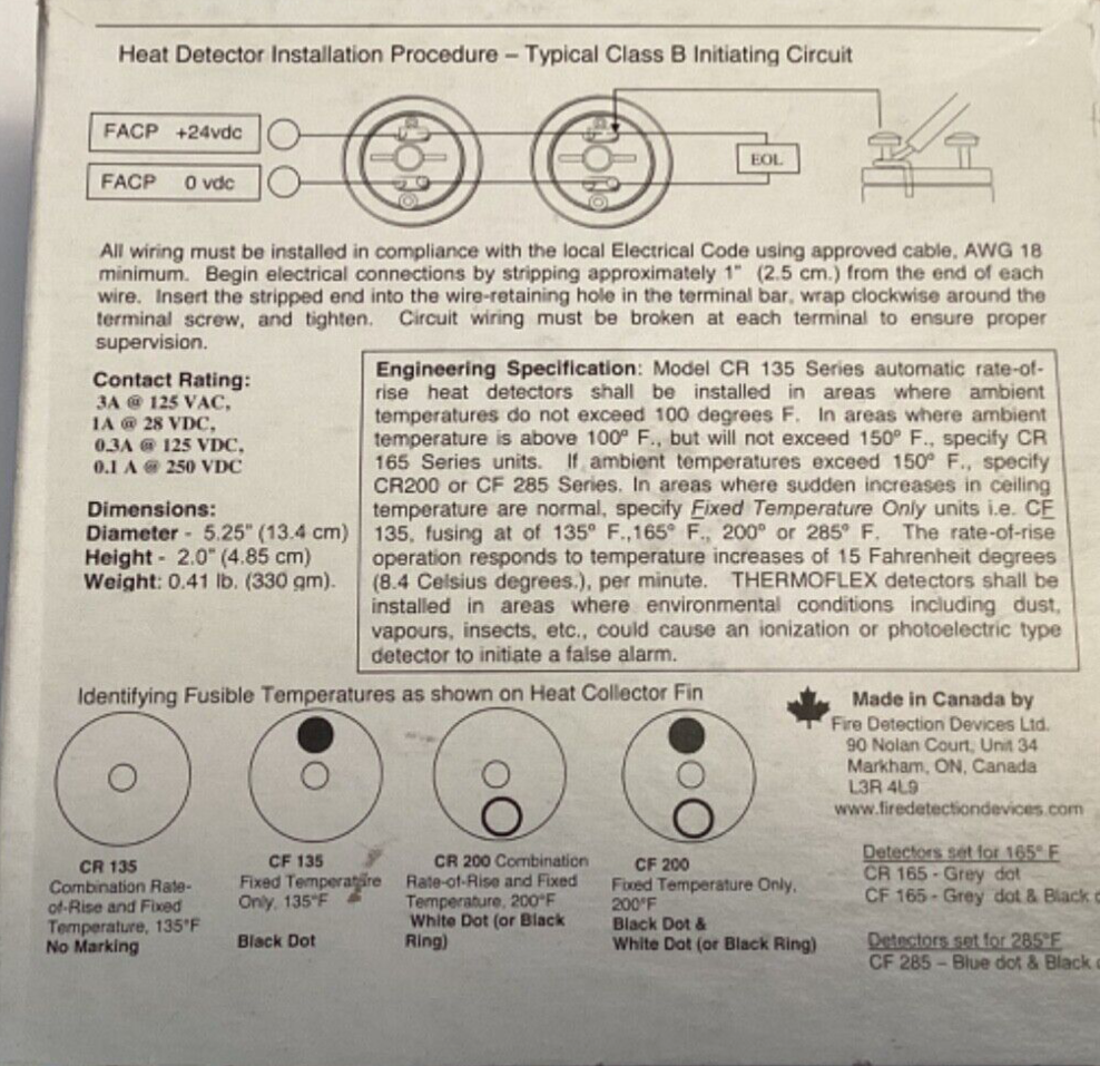 Fire Detection Devices FDD CF-200-2 Heat Detector