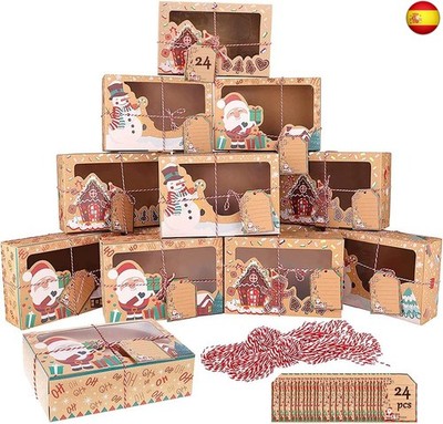 OEMG 24 pcs Cajas de Regalo Navidad Kraft Bolsas de Papel de Caramelo para