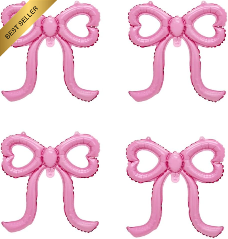 4 Pcs Pink Bow Balloons, 31”Huge Bow Aluminum Foil Balloons for Birthday, Baby S