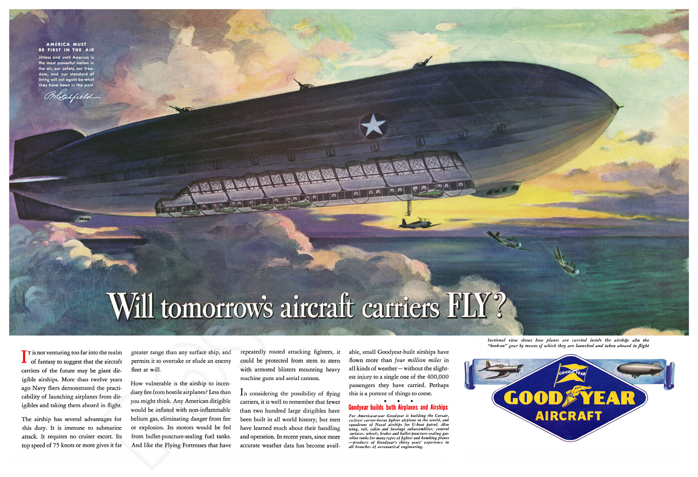 Goodyear Blimp WWII 1943 Flying Aircraft Carrier Vintage