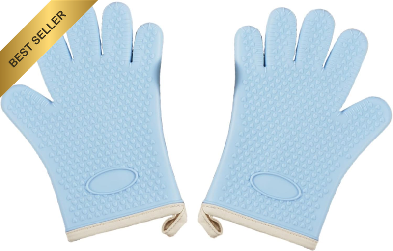 Set of 2 Silicone Oven Mitts, Waterproof Shell Oven Gloves, Non-Slip Cotton Line