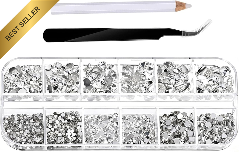 2000 Pieces Complete Set of Nail Rhinestones, 6 Sizes (1.5-6Mm) round Crystal Rh