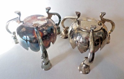 Vtg Lot of 2 International & Leonard Silverplate 3 Candle Potpourri  Holders