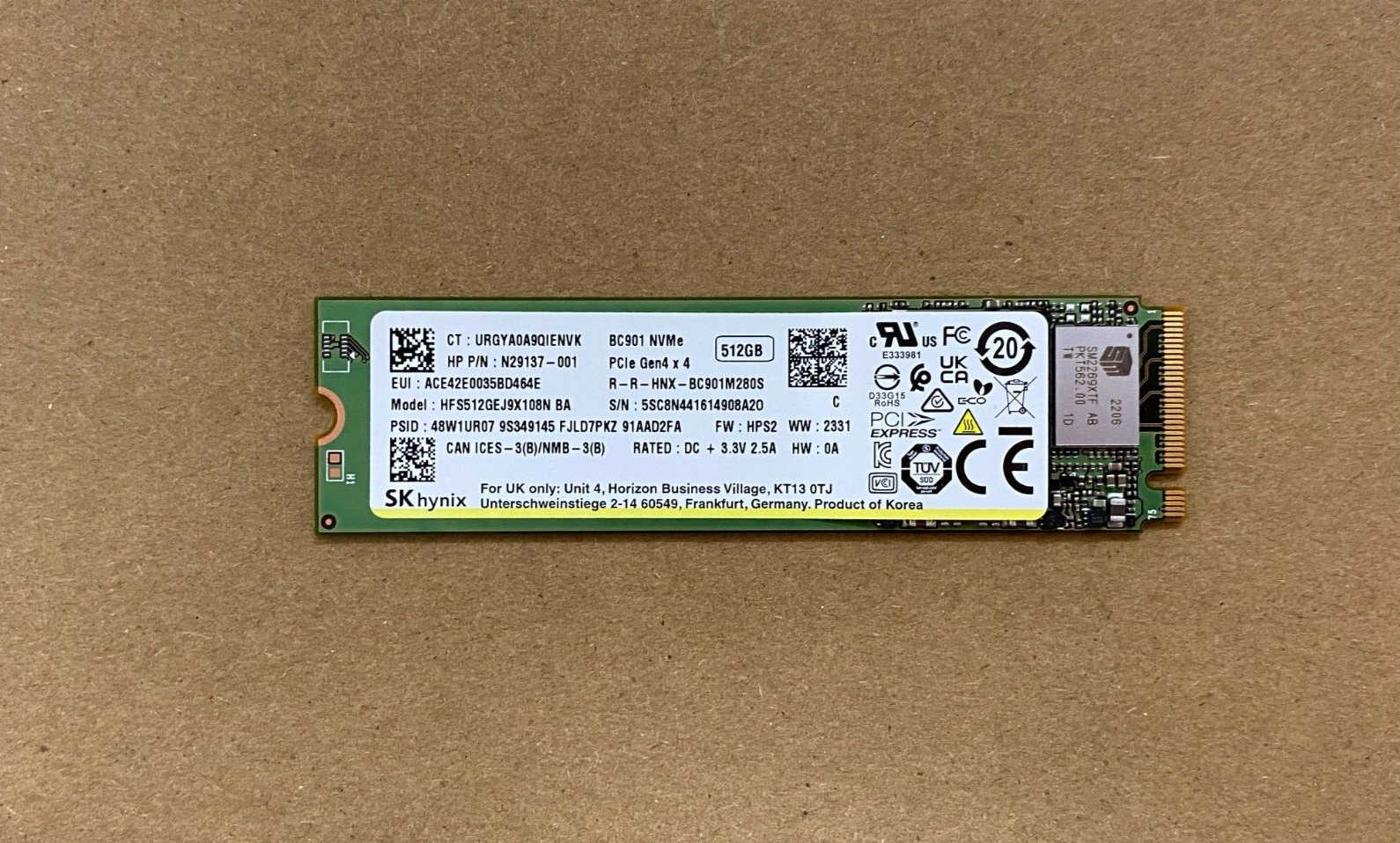 SK Hynix 512GB NMVe M.2 80mm SSD HFS512GEJ9X108N N29137-001 SK Hynix 512GB NMVe M.2 80mm SSD HFS512GEJ9X108N N29137-001