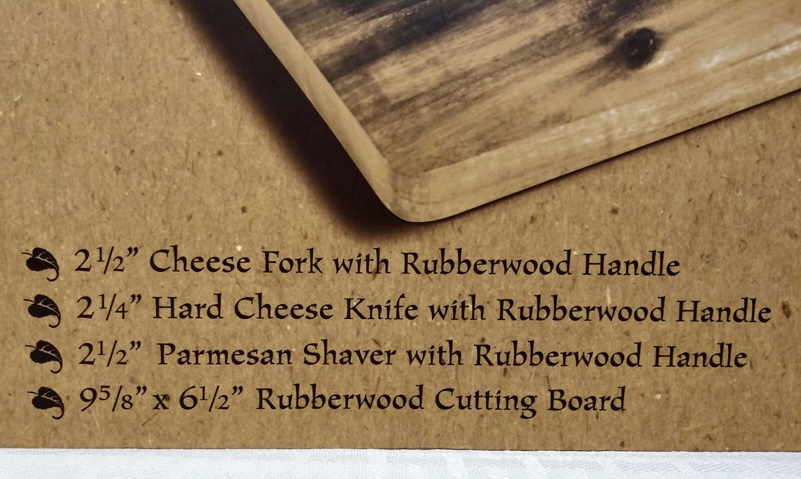 Denmark Artisanal 4-Piece Cheese Set With Rubberwood Cutting Board Brand New