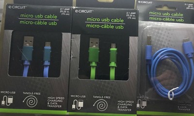 e-CIRCUIT Micro USB Cable 2.1 AMP 29.25 inches- Brand New Lot of 3