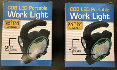 2 - Battery Powered COB LED Portable Work Lights, 2 Light Sources, 60&100 Lumens