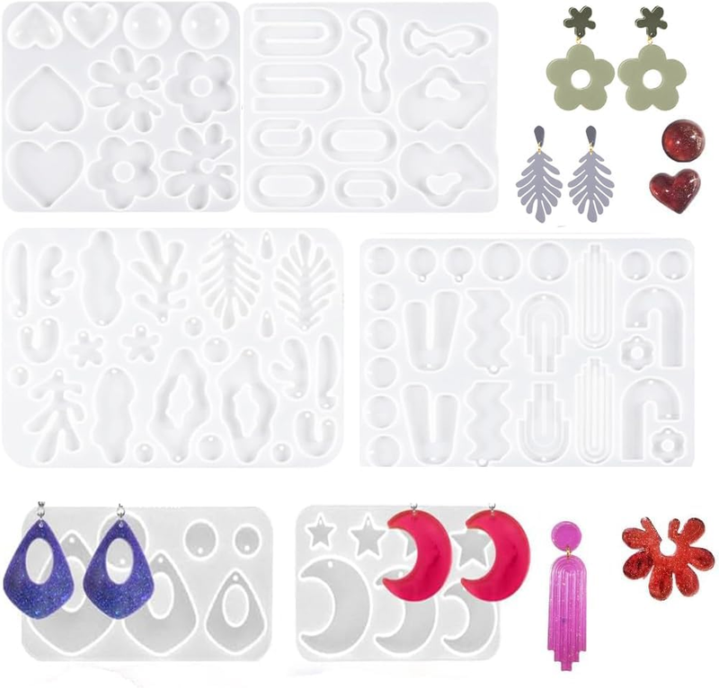 6 Set Resin Earring Mold, Silicone Jewelry Molds Set for Epoxy Resin DIY Molds w