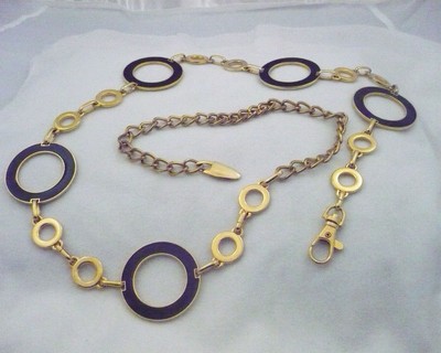 Gold chain belt gold & black enamel open circle links  29.5