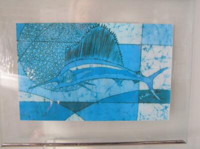 Luiz Mendes Batik of Rio de Janiero Marlin Swordfish ART ONLY FABRIC PIECE