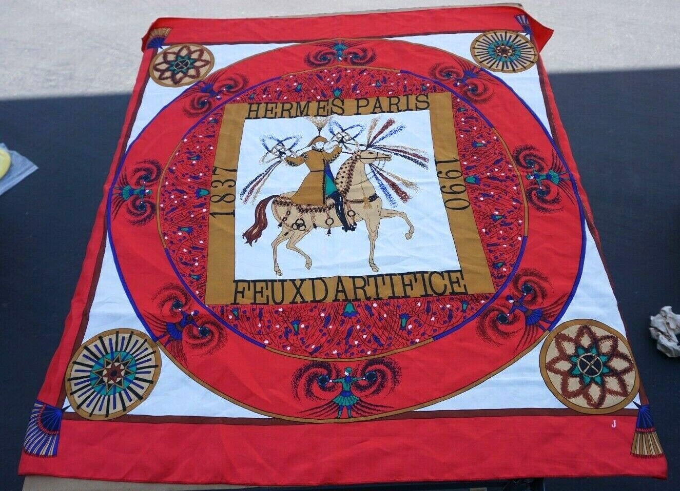 VINTAGE HERMES FEUX D'ARTIFICE FIREWORKS RED SILK SCARF WRAP VINTAGE HERMES FEUX D'ARTIFICE FIREWORKS RED SILK SCARF WRAP