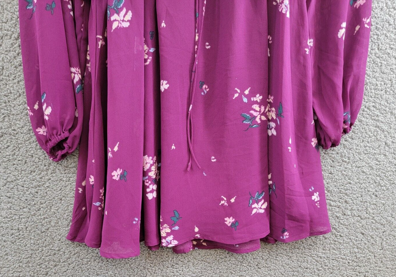 Steve Madden Rami Chiffon Pintuck-Detail Floral-Print Dress Women's XS Plum L/S - Picture 5 of 16