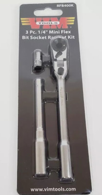VIM TOOLS NEW RFB400K 3 Piece 1/4'' Dr Mini Flex Bit/Socket Ratchet and T-Handle