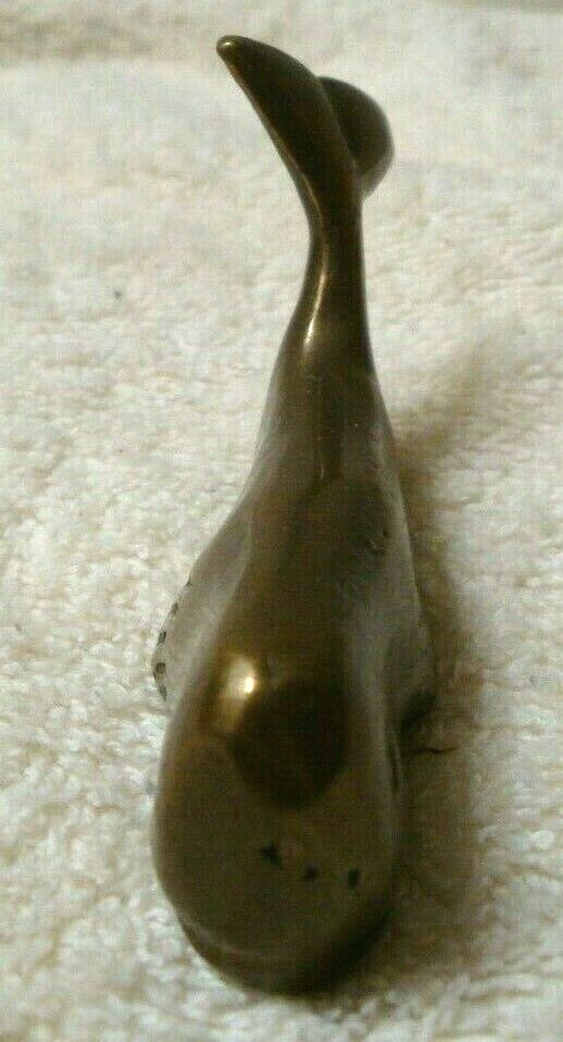 Vintage Solid Brass Whale Figurine Paperweight Nautical Ocean Marine Mammal