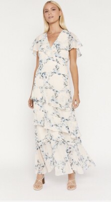 Oasis Ladies Maxi Floral Ruffle Dress - Belted Size 10 £72