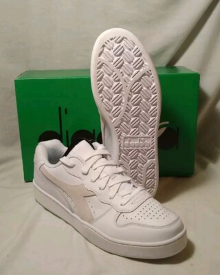 Men's-10.5 Diadora MI Basket Low Classic White Leather & Gray Suede NWB! 90246