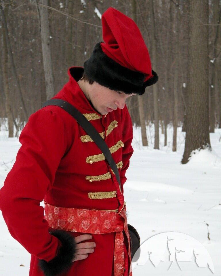 Pre-owned Handmade 16th Century Men's Red Wool Woolen Coat With Gold Braid Sale With Quick Ship