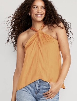 NWT Old Navy Sleeveless Satin Twist-Front Orange Top Blouse Women's Small