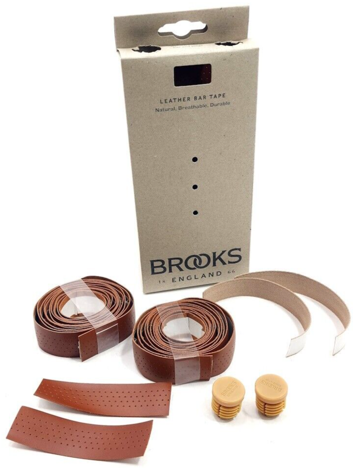 Brooks Classic Leather Bar Tape 3 x 210cm, 2 Rolls, End Plugs, Honey Brown