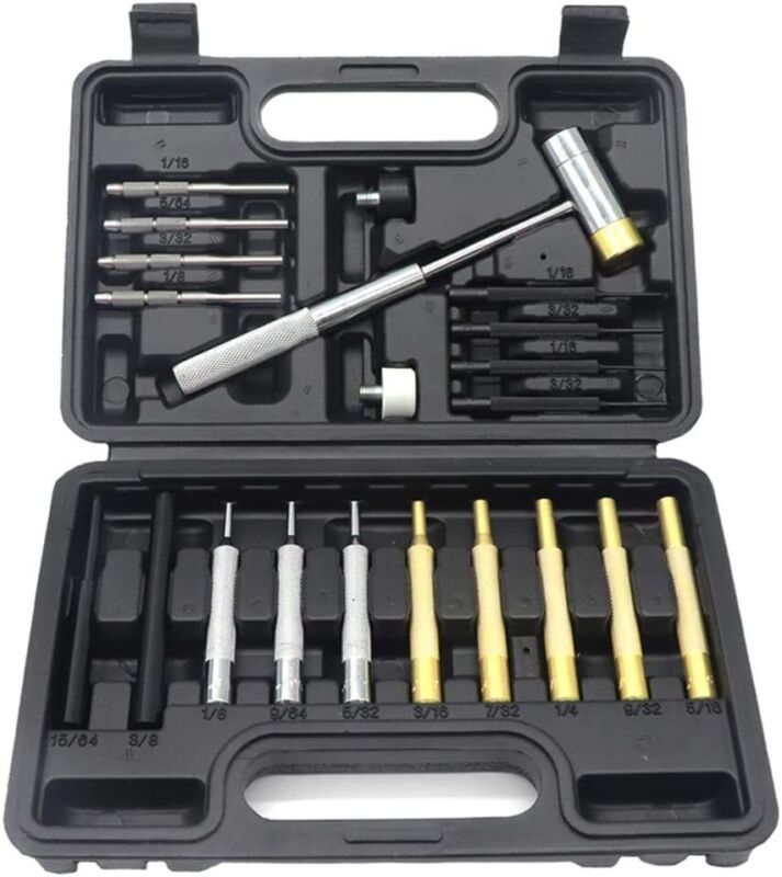 21pcs Roll Pin Punch Double-faced Hammer Brass Gunsmith Maintenance Tool Kit