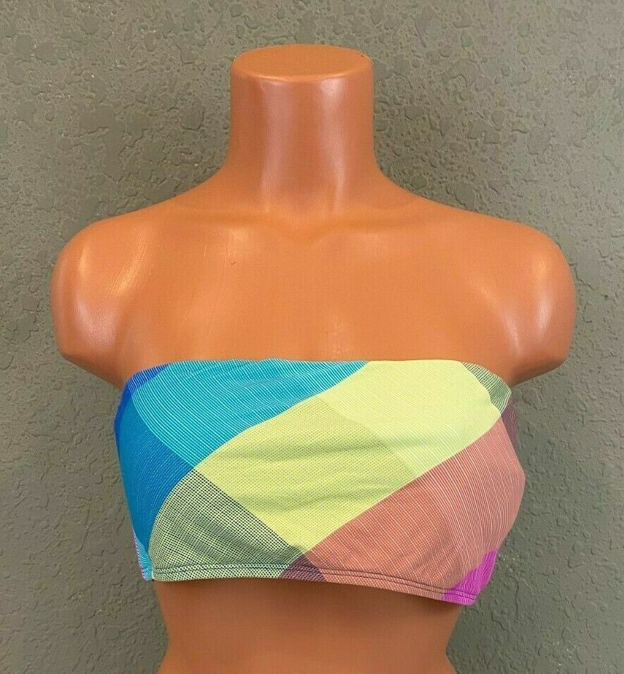 

ONEILL Сине-розовый клетчатый купальник-бикини Clementinas Bandeau, топ , NWT + бретелька на бретельках, Multicolor