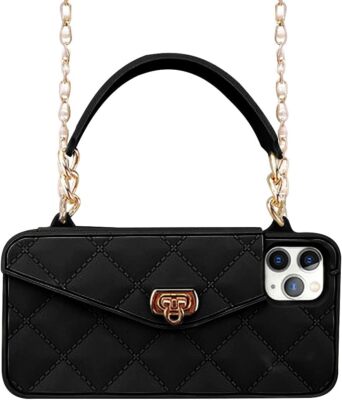 For iPhone 16 Pro Max 16+ Crossbody Wallet Handbag Purse Chain Strap Case Cover