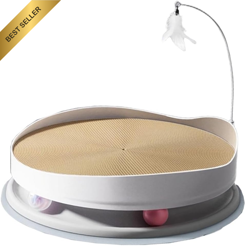 Round Cat Cardboard Bed, 3-In-1 Kitty Scratching Board with Plush Toys, Couch Fu