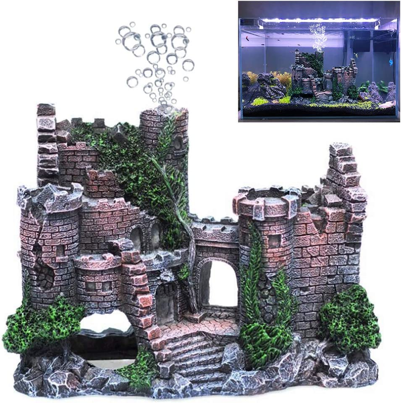 Aquarium Castle Air Bubbler Fish Tank Decorations for Betta Fish Ornament Small