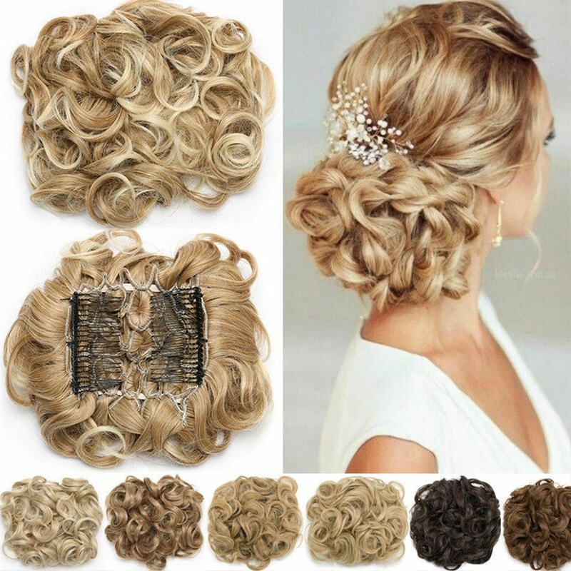 Synthetic LARGE Comb Clip in Bun Curly Hair Extension Chignon