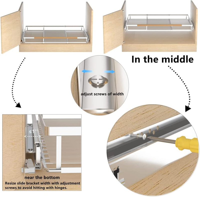 Expandable Pull Out Drawer Cabinet Organizers, Slide Out Pantry Shelves Wire Pul