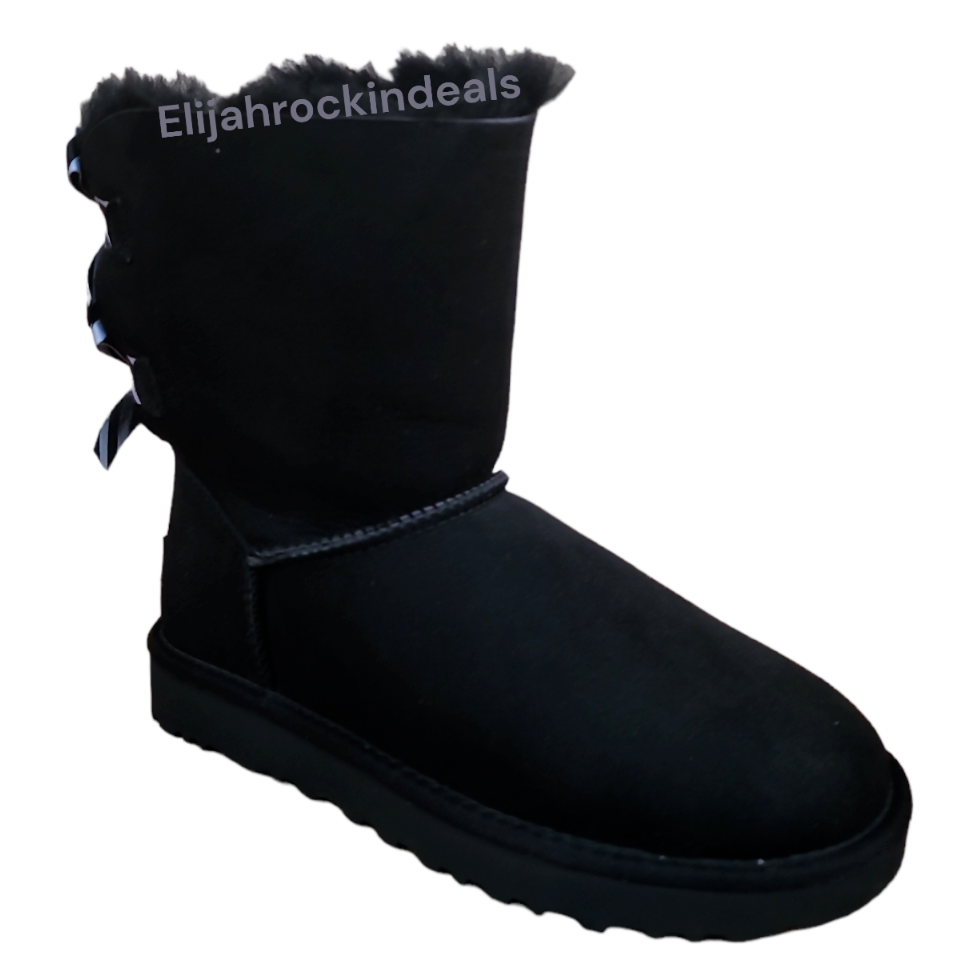 Pre-owned Ugg Womens  Bailey Bow Ii Black Stripes Short Boots Size 7, 8, 9, 11