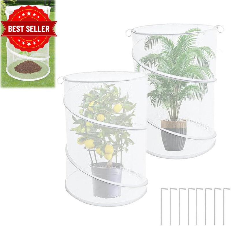 2 Pack Pop up Plant Covers, White round Foldable Mesh Covers, Mini Greenhouse Pl