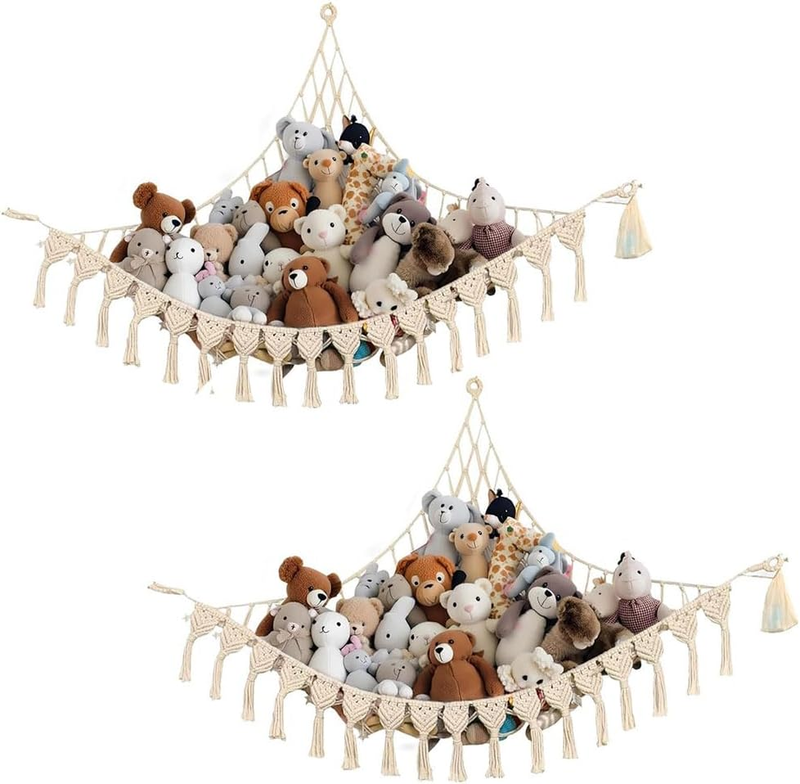 2PCS Toy Hammock, Macrame Toy Storage Net, Corner Nursery Hanging Organizer for